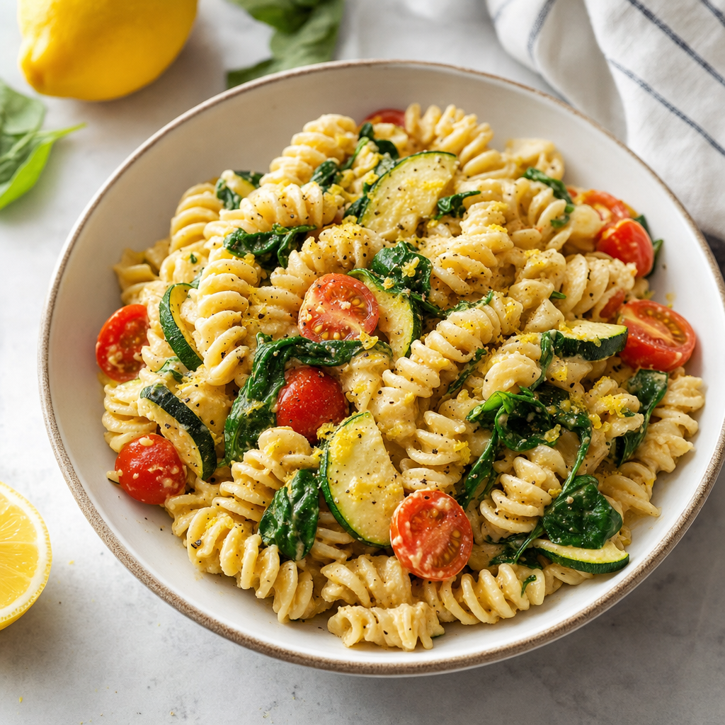 Lemon Hummus Veggie Pasta