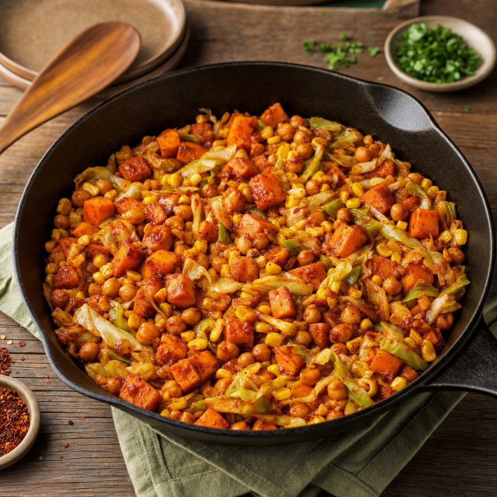 BBQ Chickpea Sweet Potato Skillet
