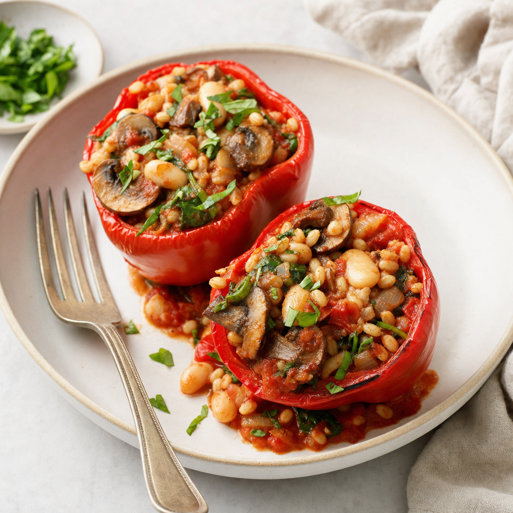 Mushroom Barley Stuffed Peppers