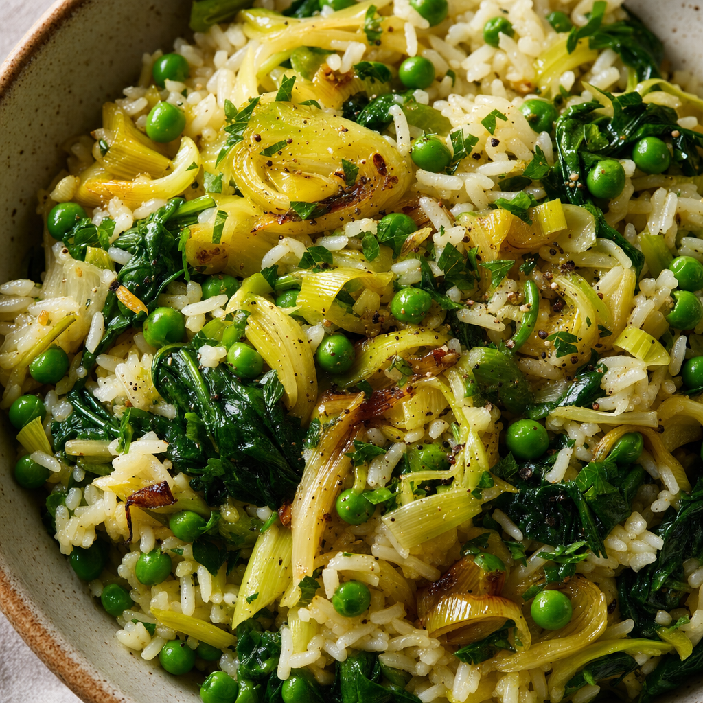 Pea Leek Rice Pantry Bowl