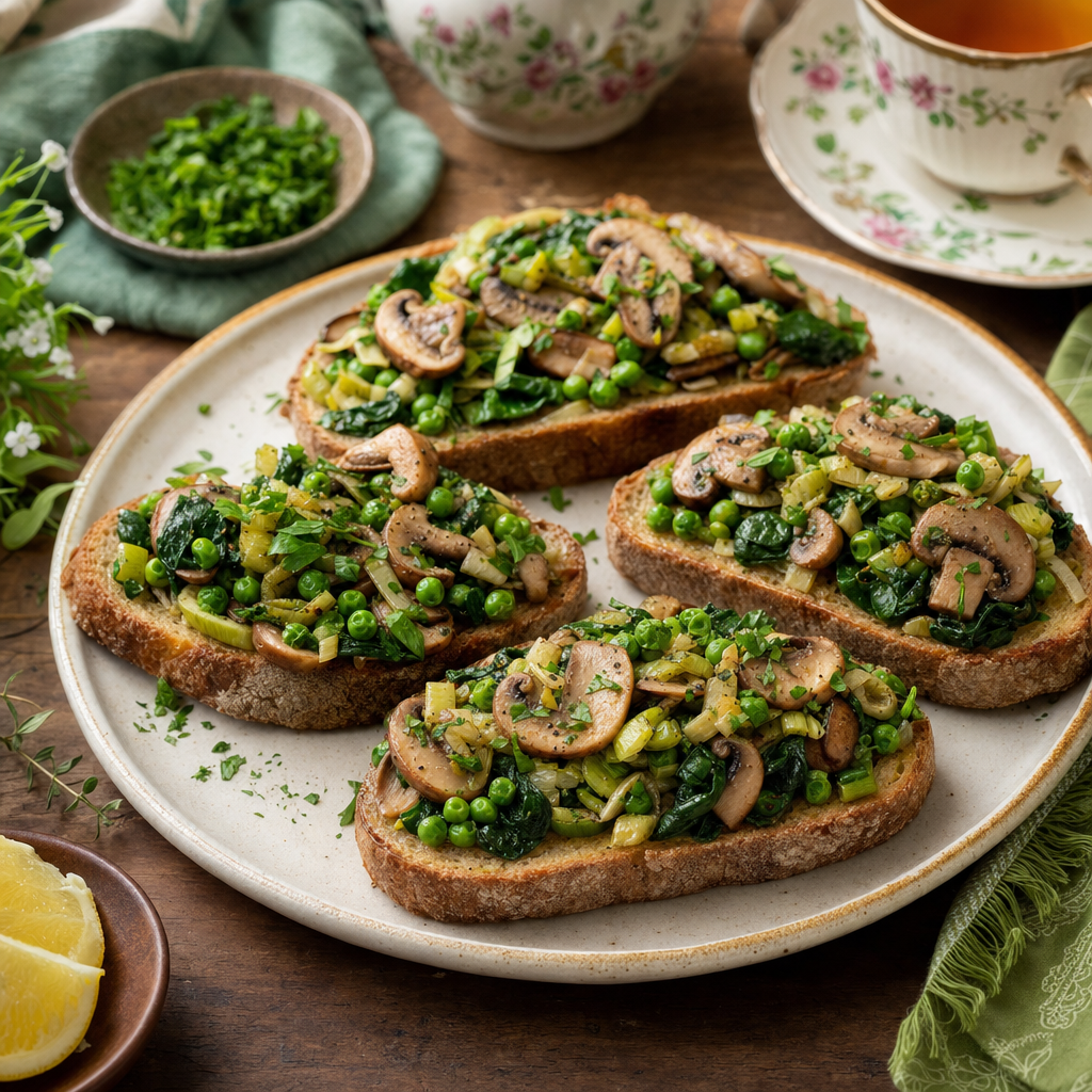 Mushroom Pea Garden Toasts