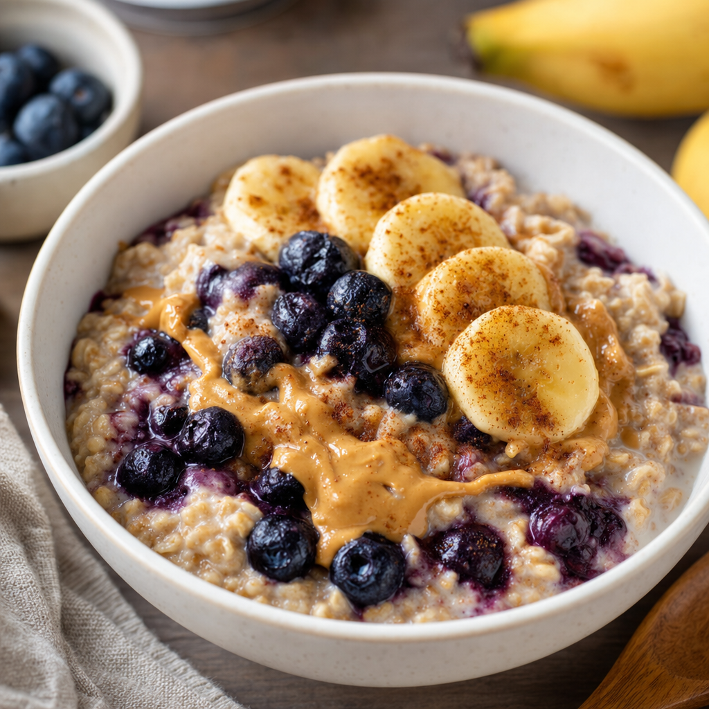 Banana Blueberry Microwave Oats