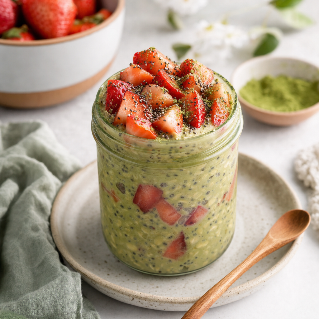 Strawberry Matcha Overnight Oats
