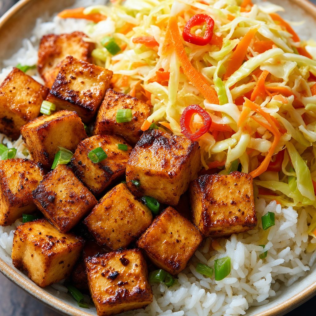 Crispy Tofu Pikliz Rice Bowls