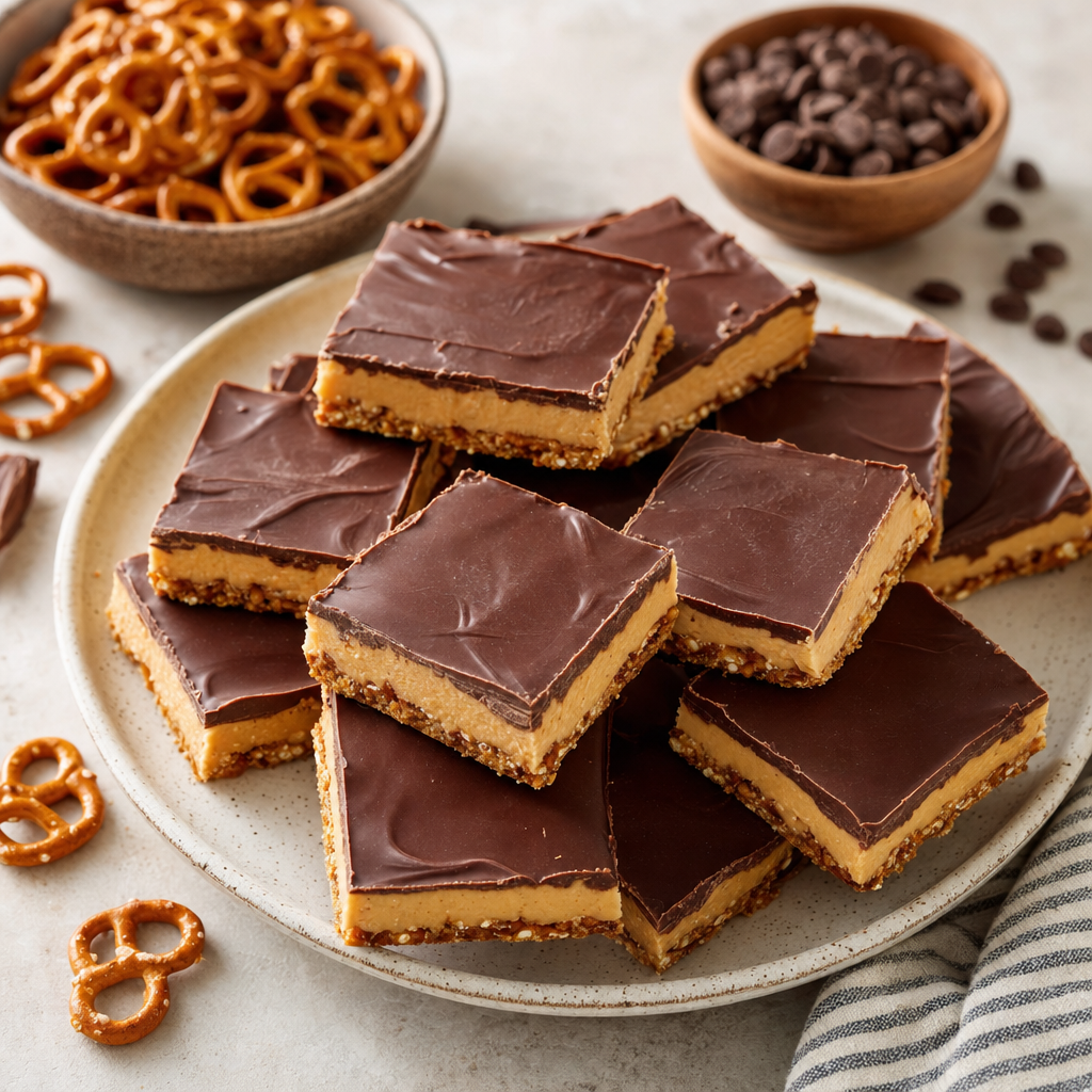 Chocolate Peanut Butter Pretzel Tart Bars