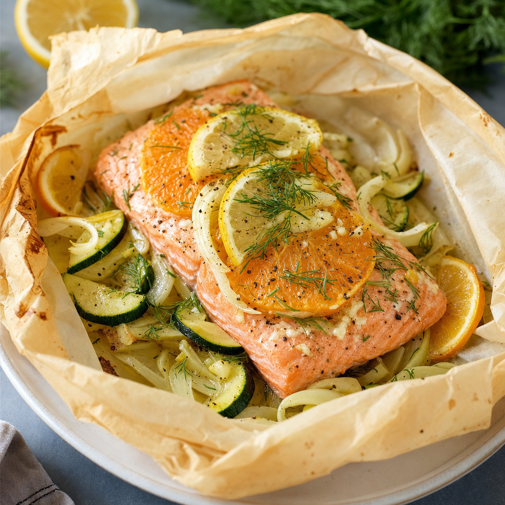 Citrus Fennel Salmon en Papillote