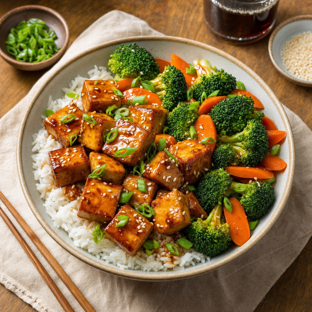 Maple-Soy Tofu Rice Bowl