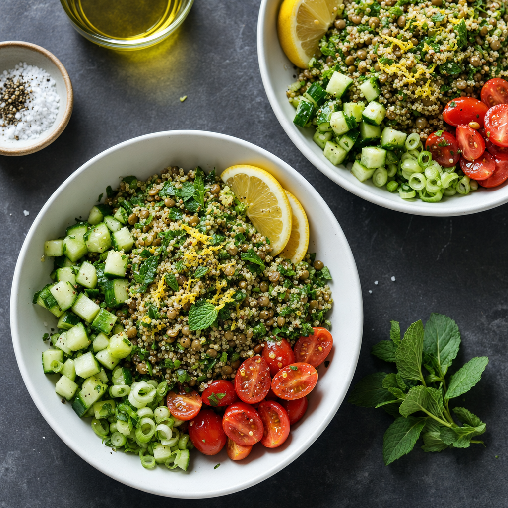 Lemon Lentil Quinoa Tabbouleh Bowls