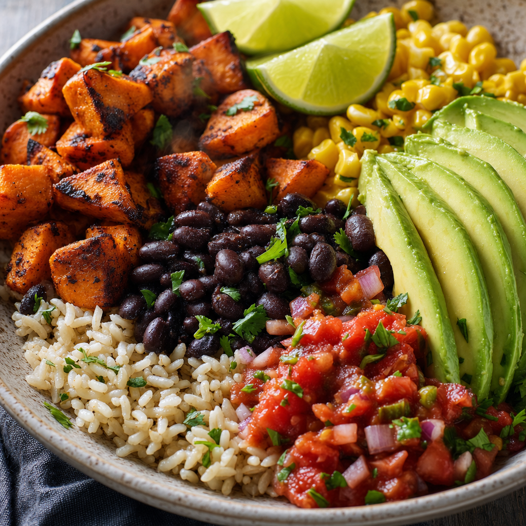 Smoky Black Bean Sweet Potato Burrito Bowls