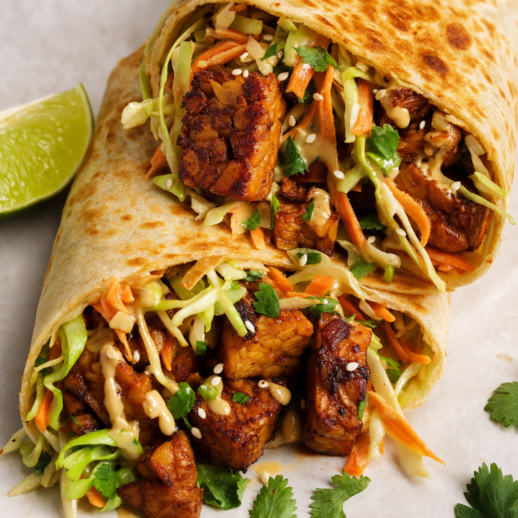 Crunchy Tempeh Peanut Slaw Wraps