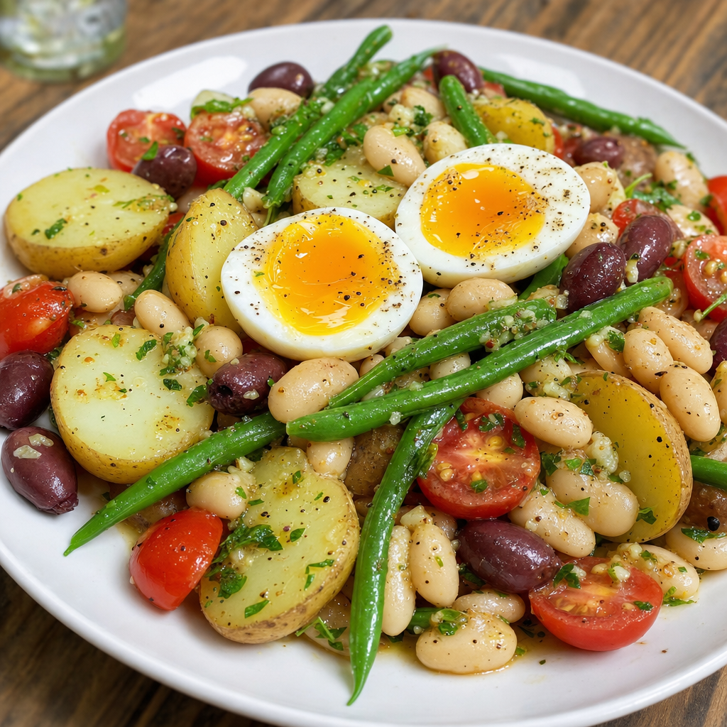 White Bean Niçoise-Style Lunch Salad with Jammy Eggs