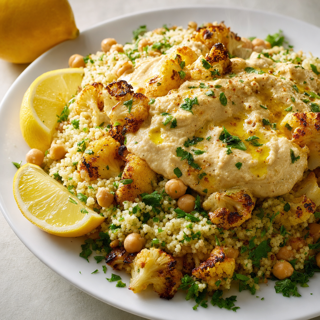 Roasted Cauliflower Hummus Couscous Salad