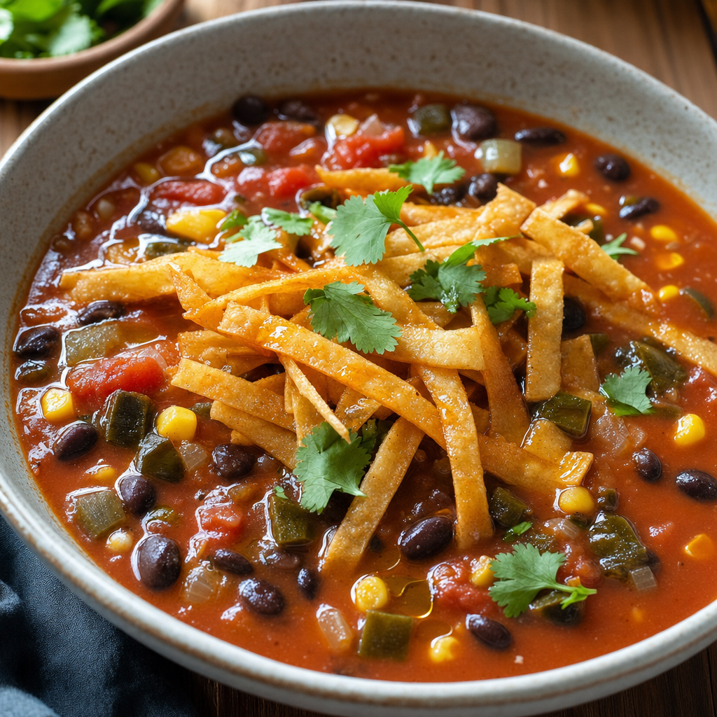 Corn Poblano and Black Bean Tortilla Soup