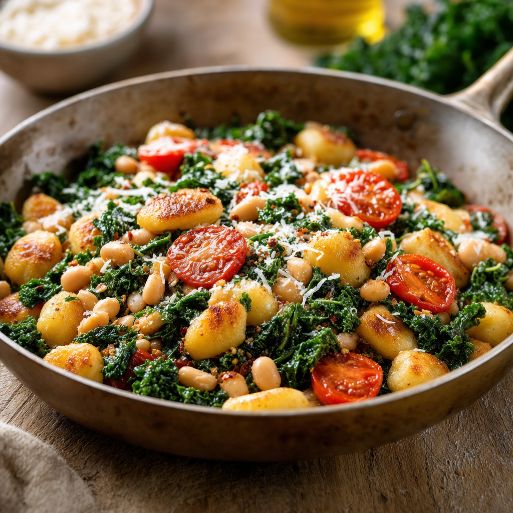 Skillet Gnocchi with Cannellini Beans and Kale