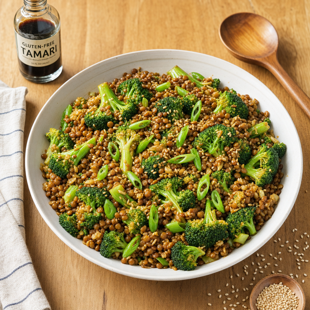 Sesame Ginger Lentil Broccoli Stir-Fry