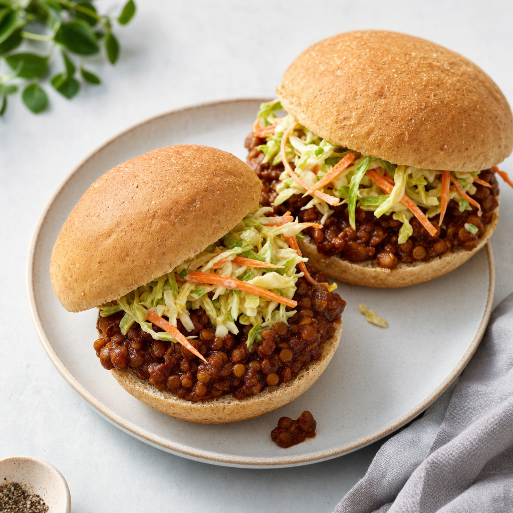 BBQ Lentil Sloppy Joes with Cabbage Slaw