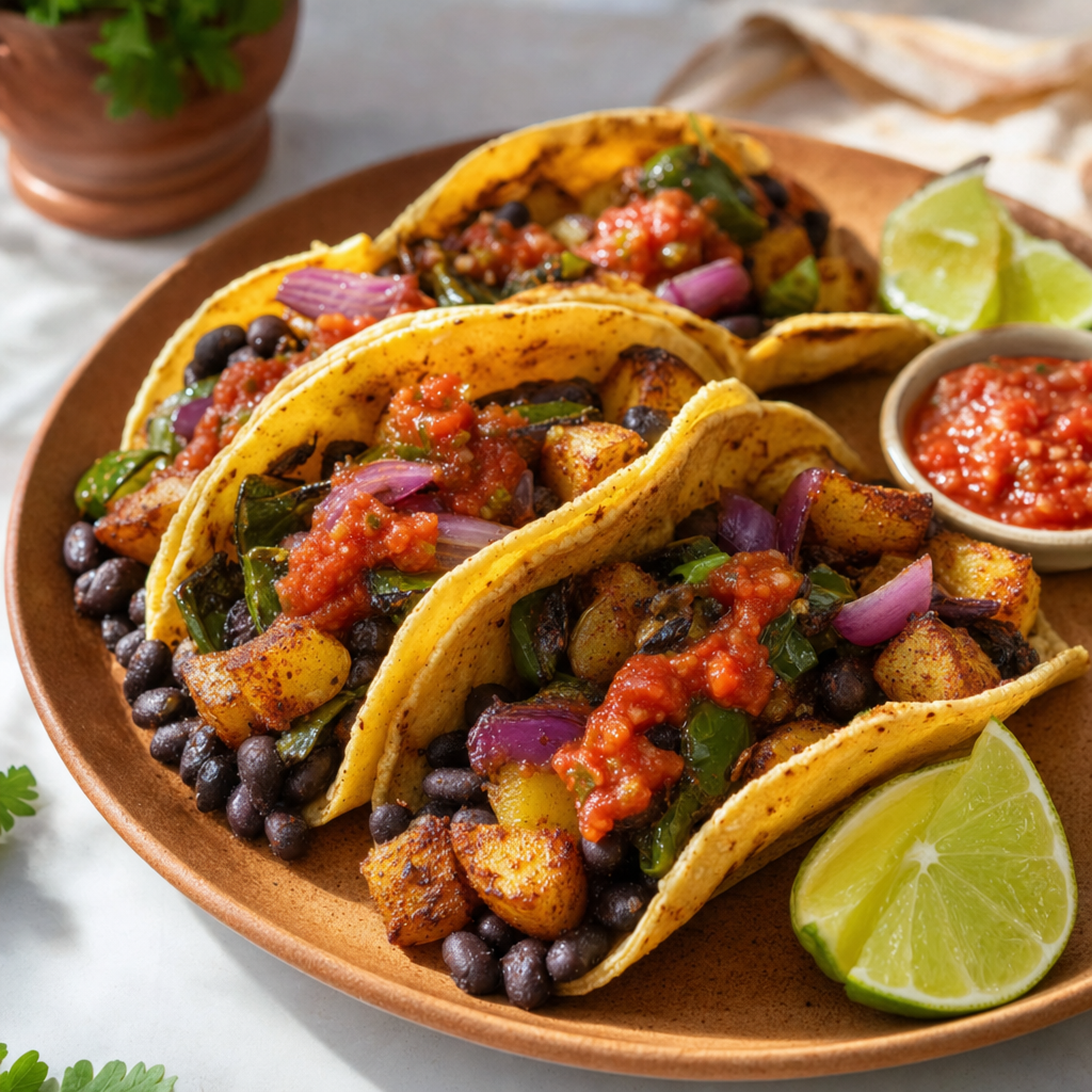 Black Bean Potato Poblano Tacos