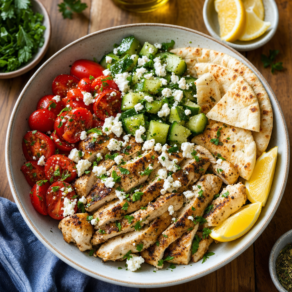Mediterranean Lemon Chicken Pita Bowls