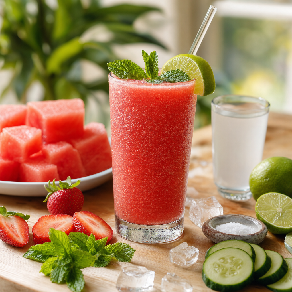 Watermelon Strawberry Mint Smoothie