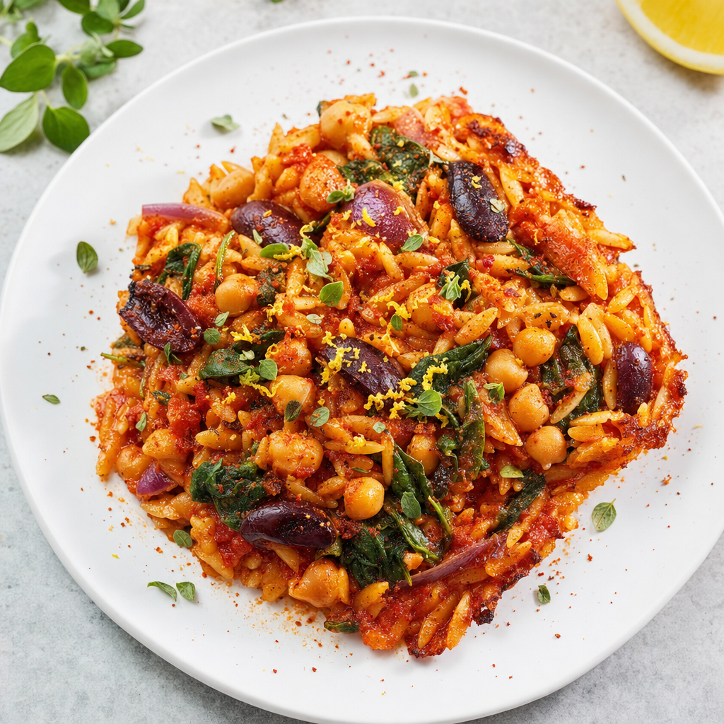 Chickpea Tomato Orzo Bake