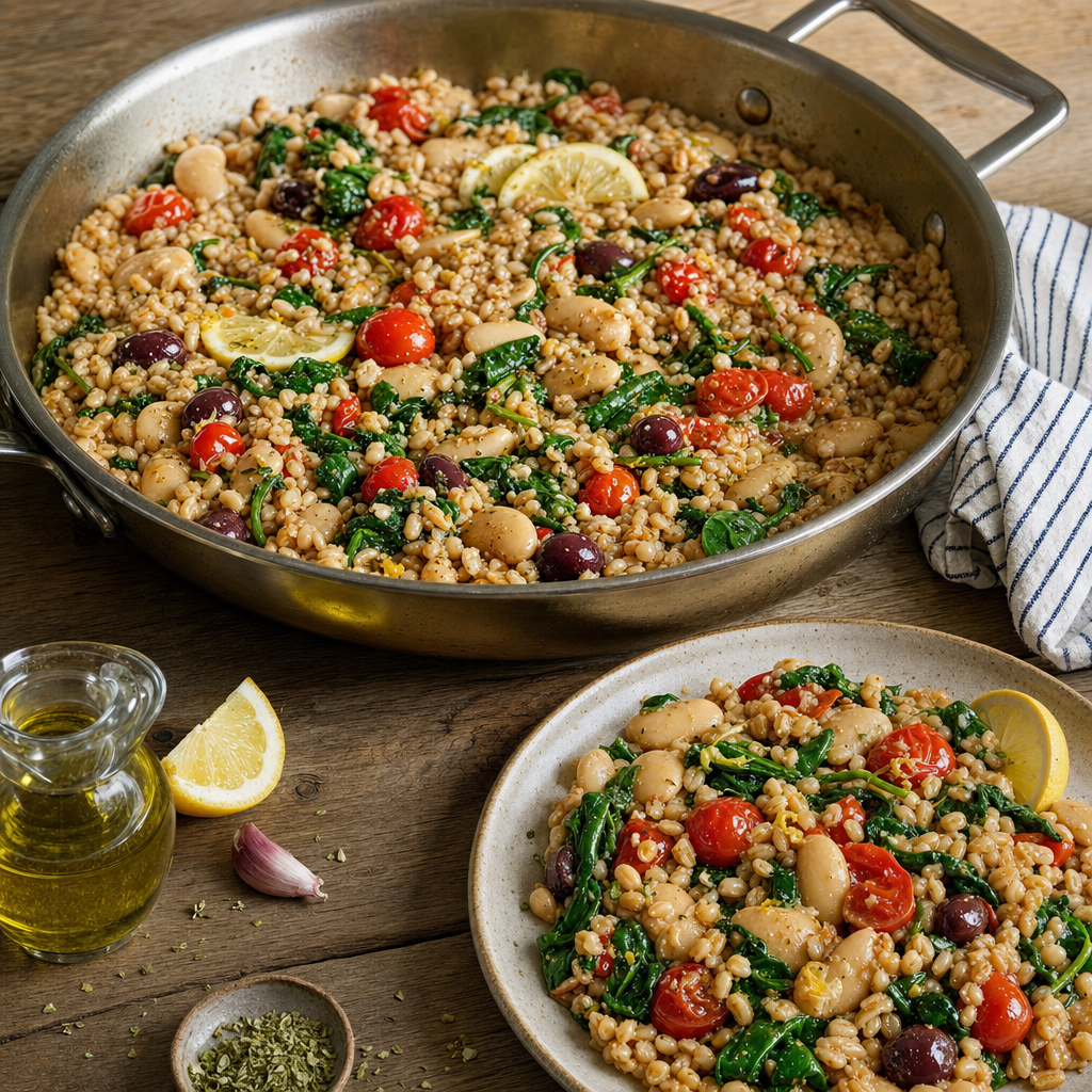 Lemony Butter Bean Farro Skillet