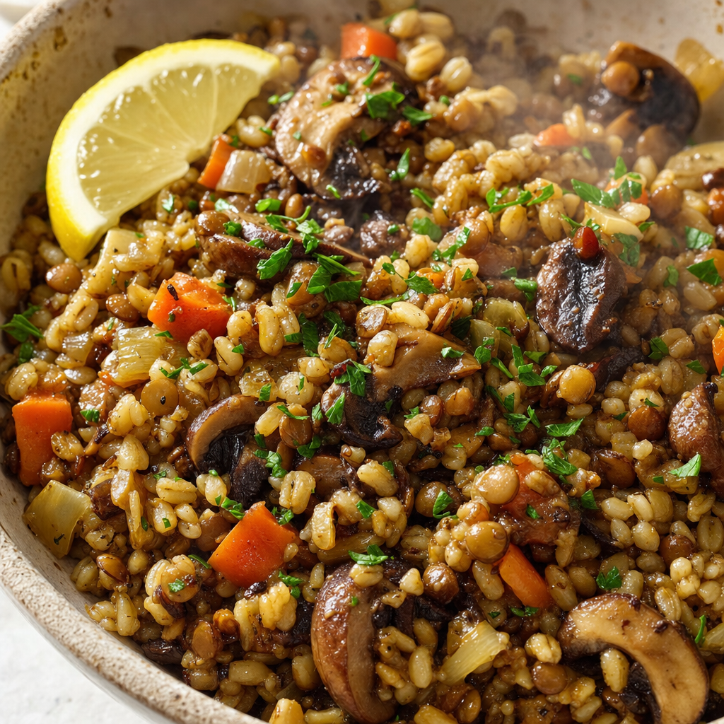 Barley Lentil Mushroom Pilaf