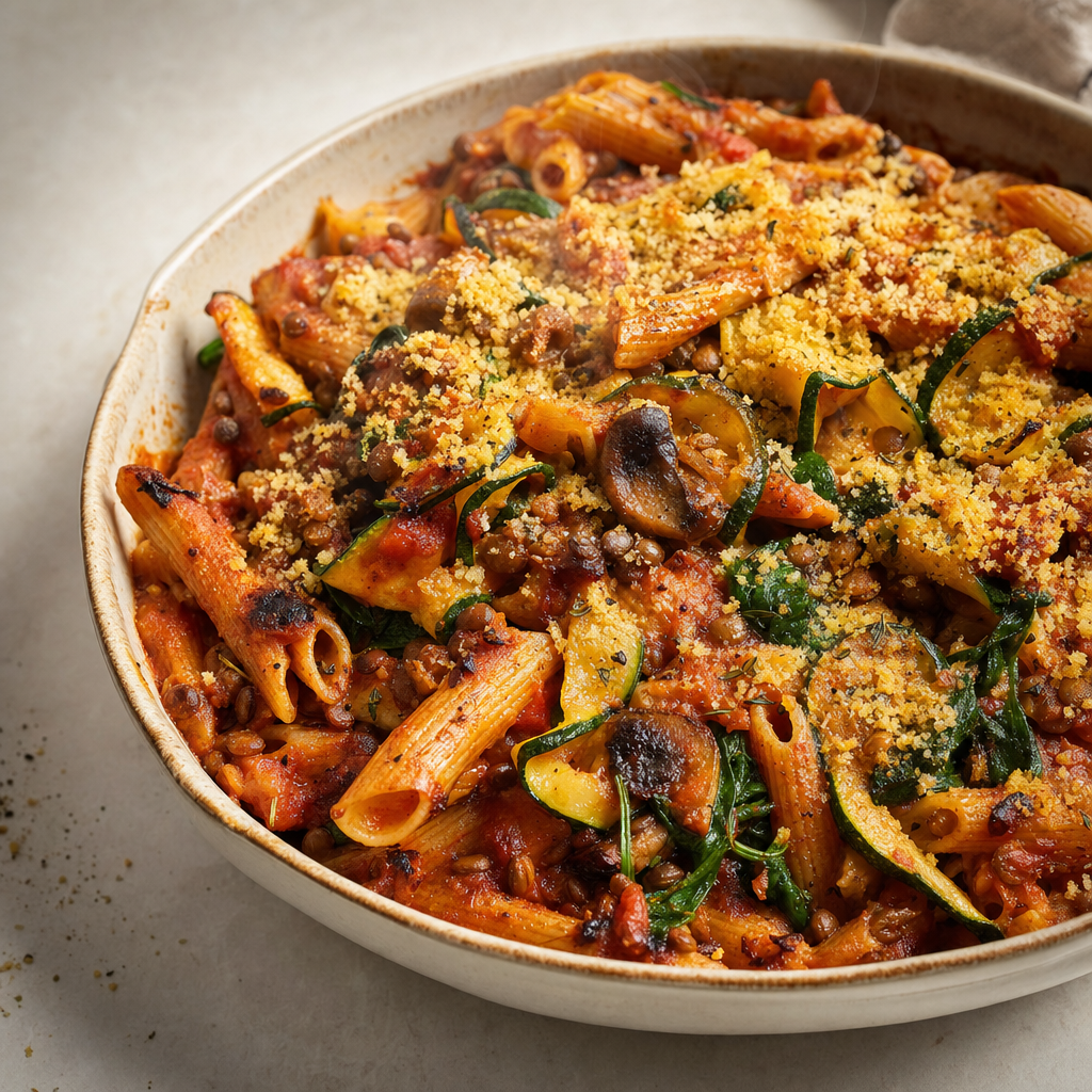Lentil Zucchini Penne Bake