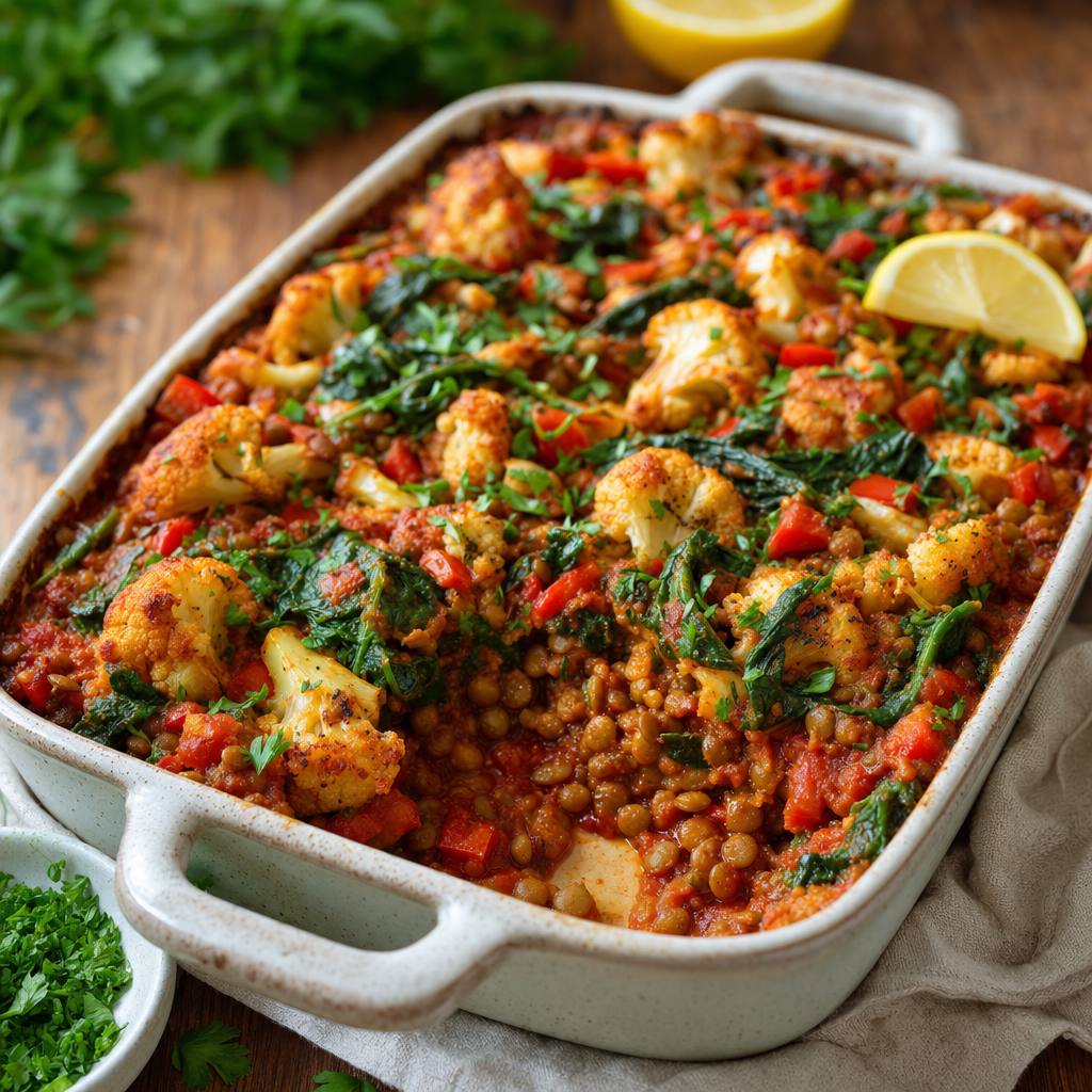 Cauliflower Lentil Tomato Bake