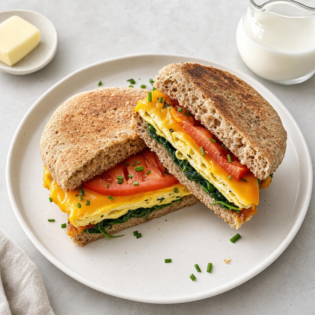 Spinach Cheddar Egg Breakfast Sandwich