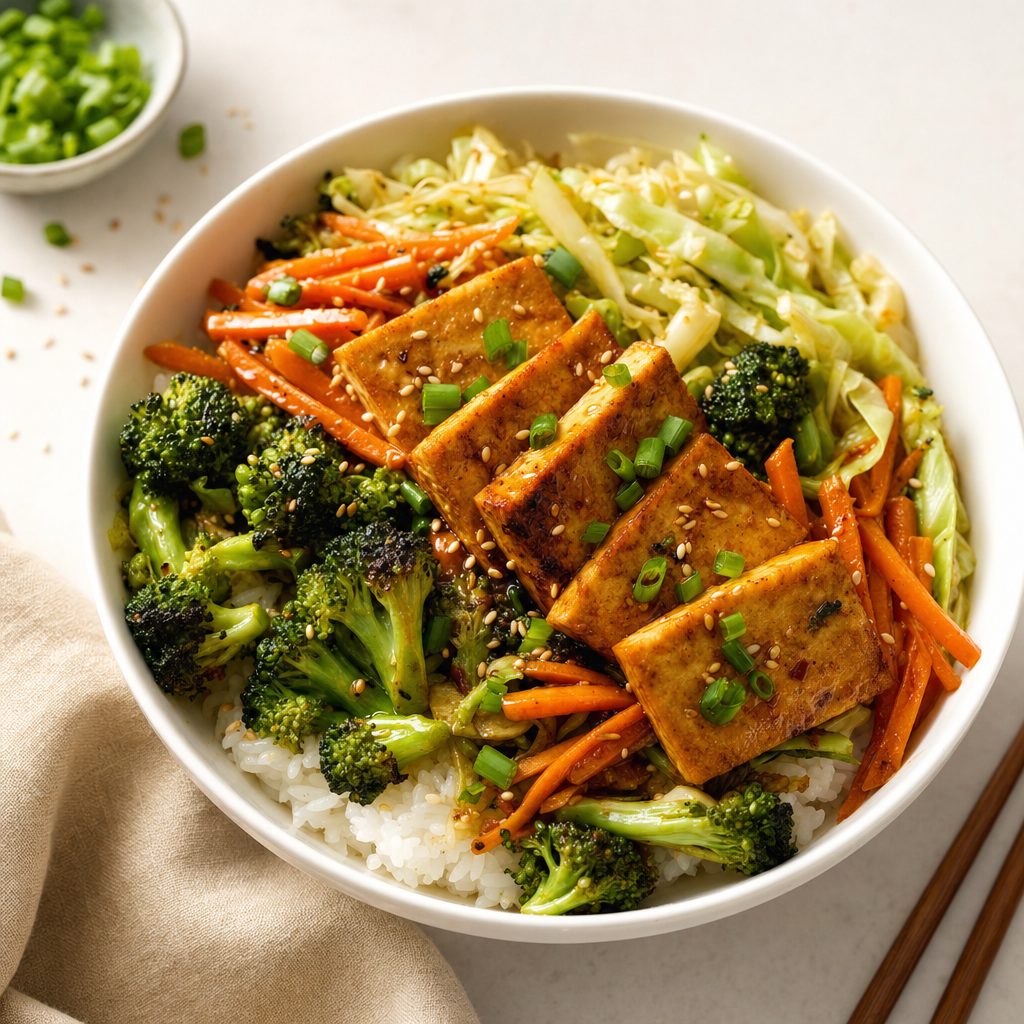 Soy Sesame Tofu Rice Bowl