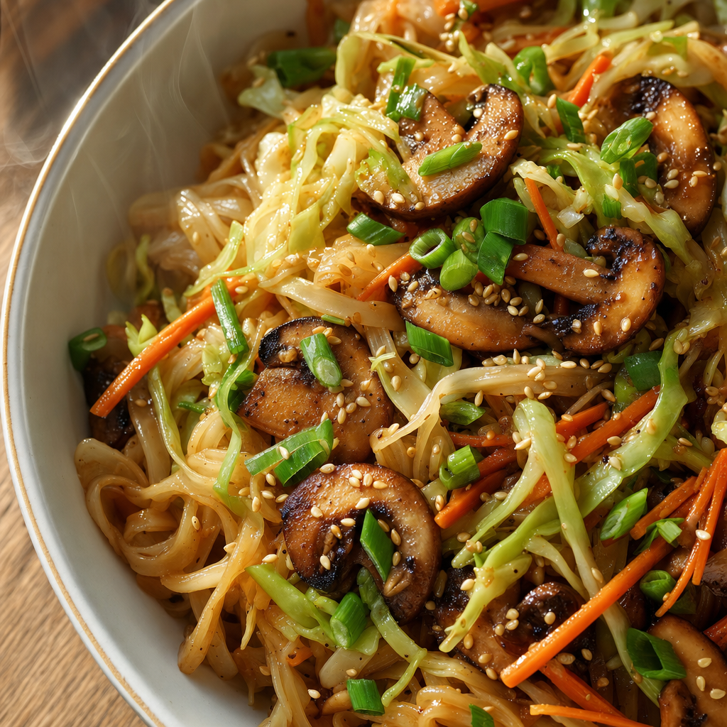 Sesame Cabbage Mushroom Noodle Bowl