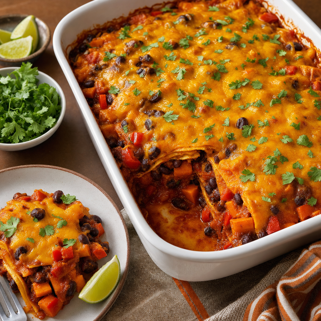 Black Bean Sweet Potato Enchilada Bake