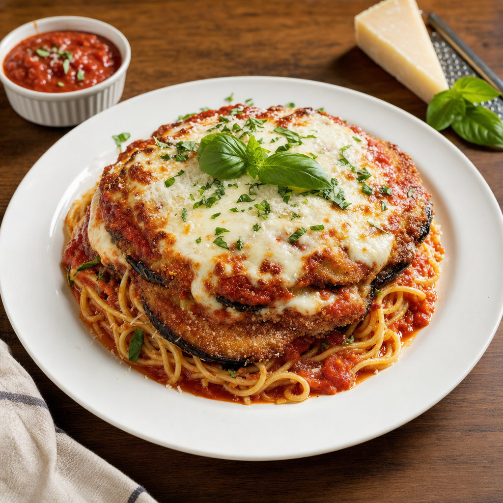 Eggplant Parmesan with Spaghetti