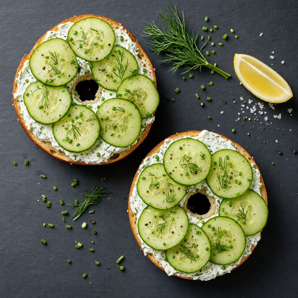Bagel with Herbed Cream Cheese and Cucumber