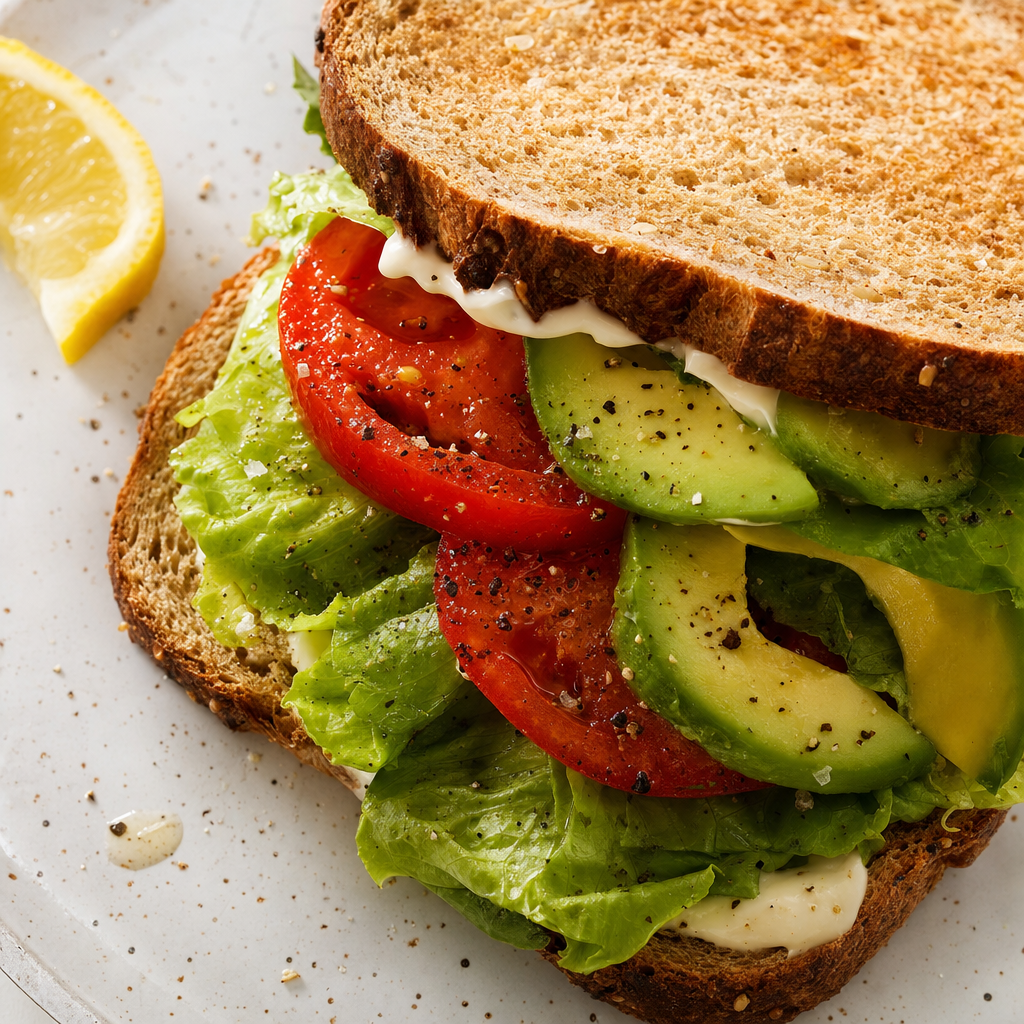 Lettuce Tomato and Avocado Sandwich