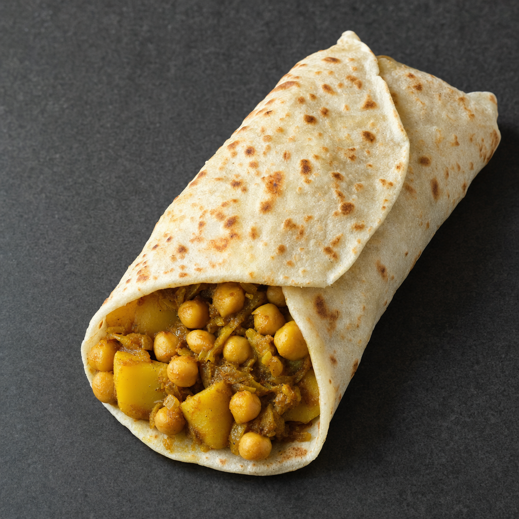 Trinidad Roti with Curried Channa and Potatoes