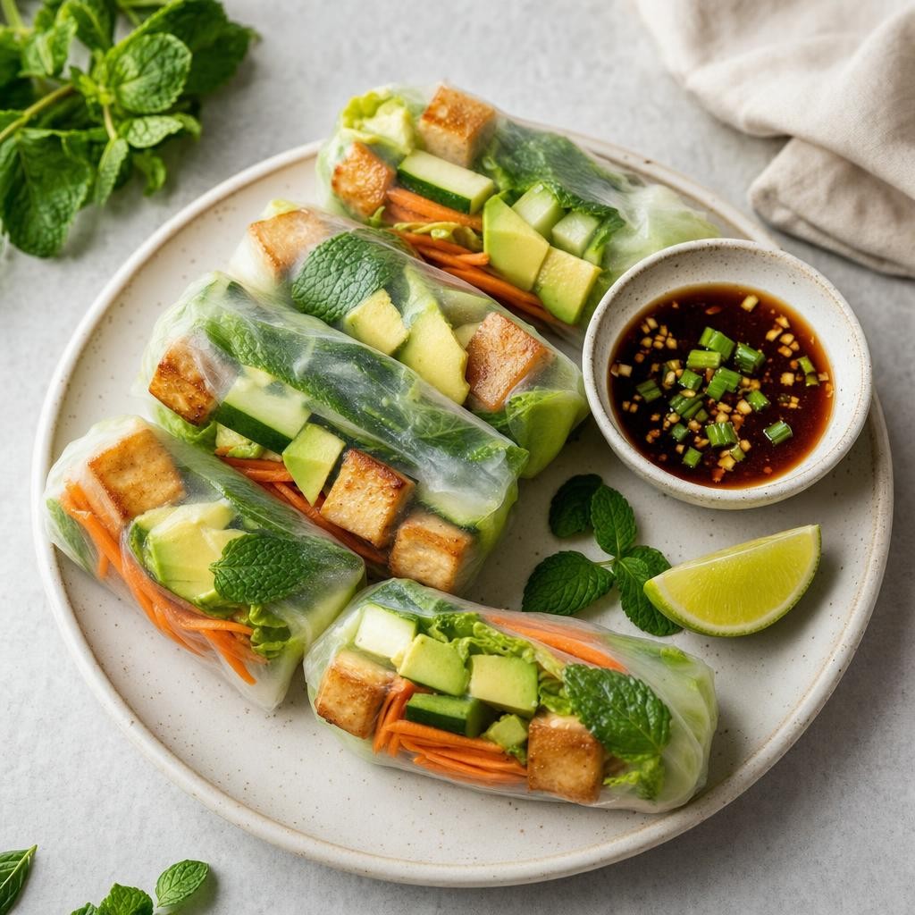 Baked Tofu Rice Paper Rolls recipe combo