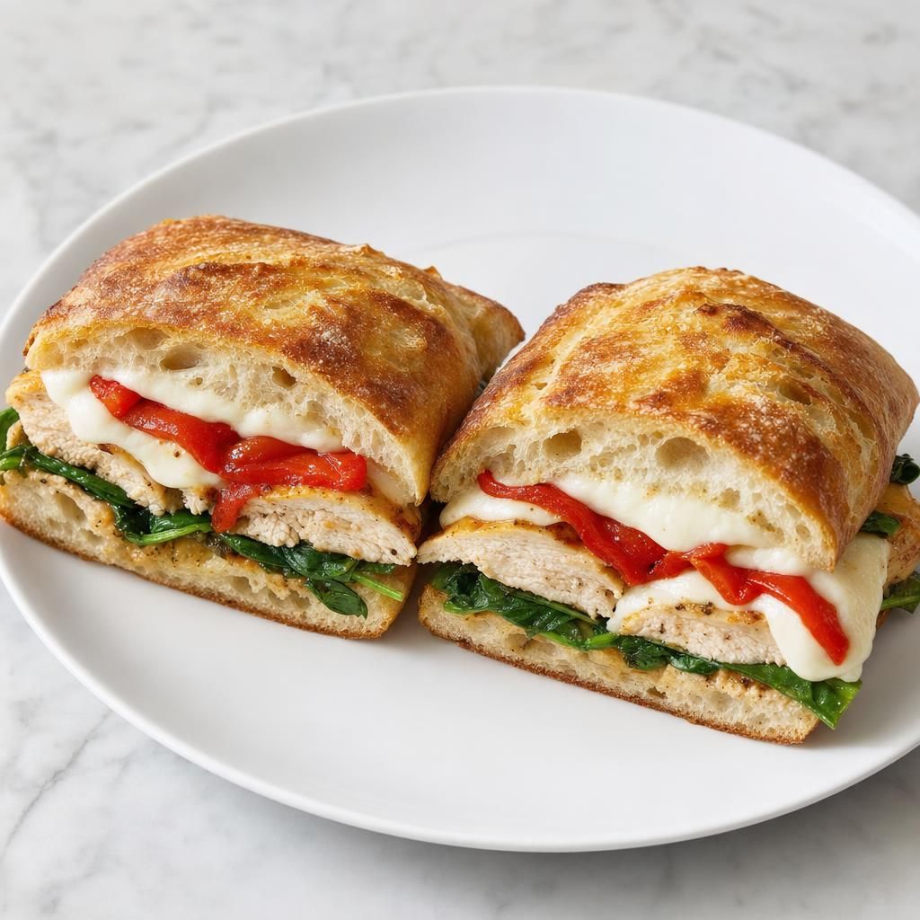 Pressed Chicken, Mozzarella and Pepper Sandwich
