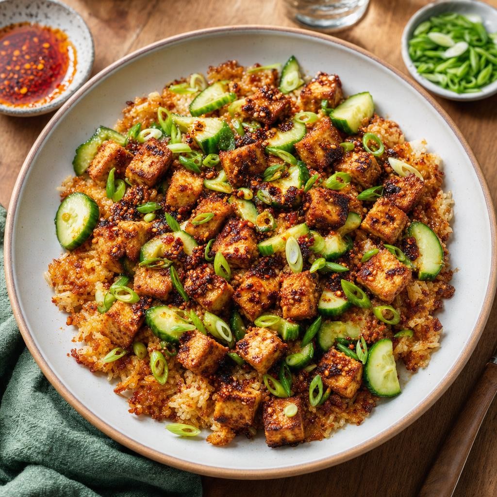 Crispy Rice Cucumber and Chili Crisp Tofu