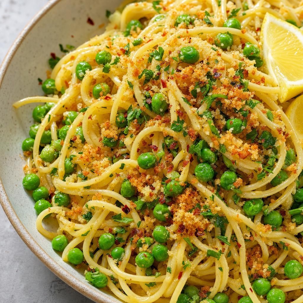 Lemon Pea Pasta with Toasted Breadcrumbs