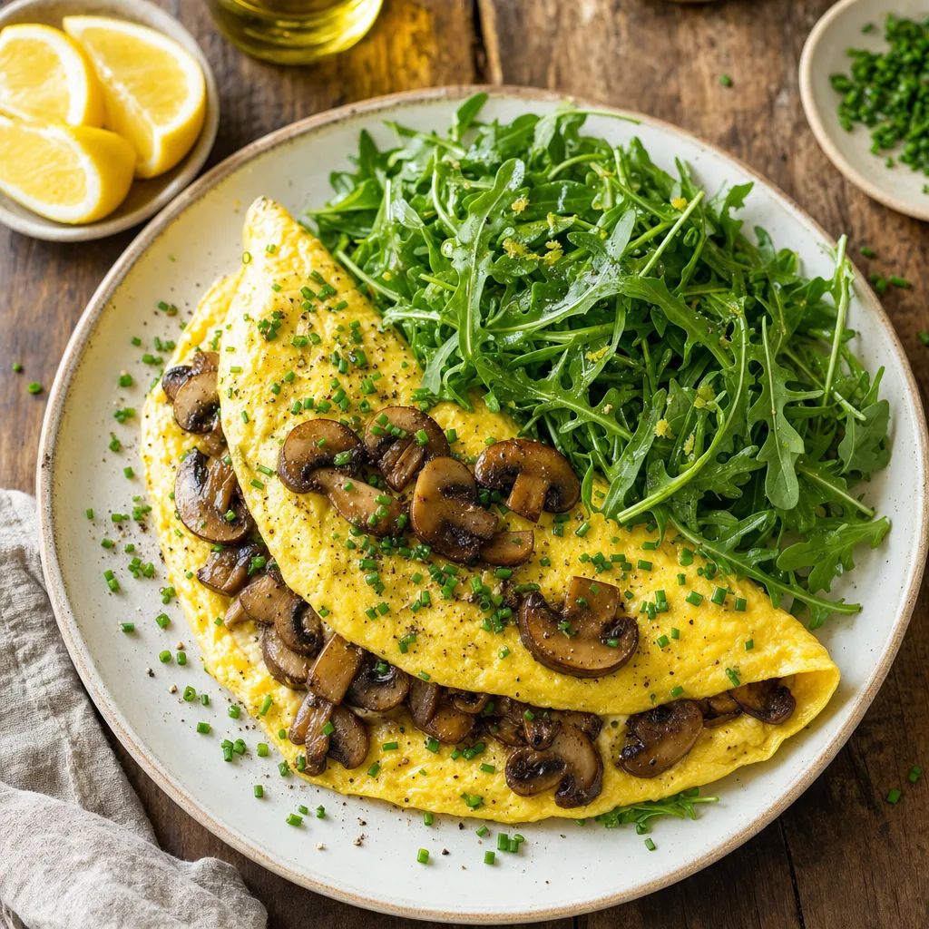 French Mushroom Omelet with Dressed Greens recipe combo