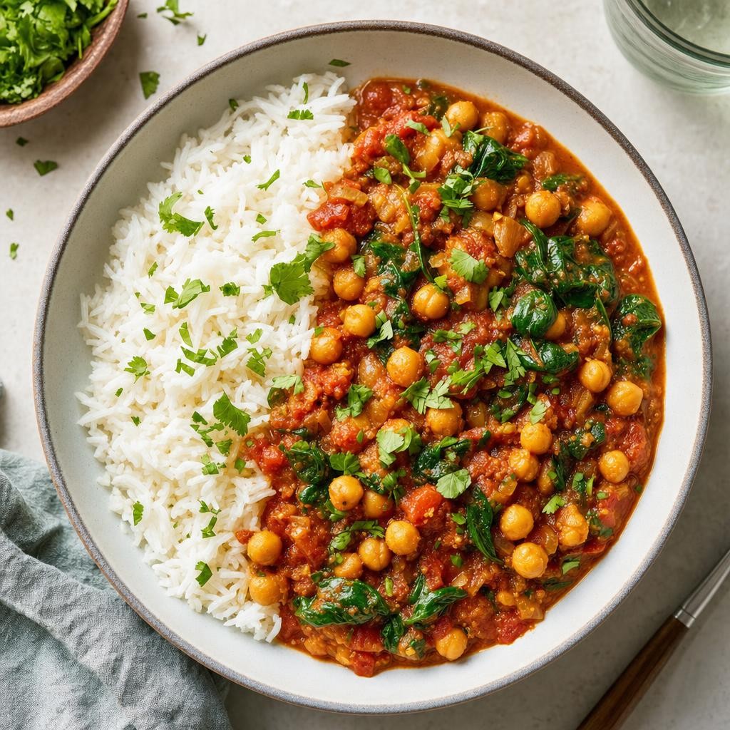 Tomato Chickpea Spinach Curry