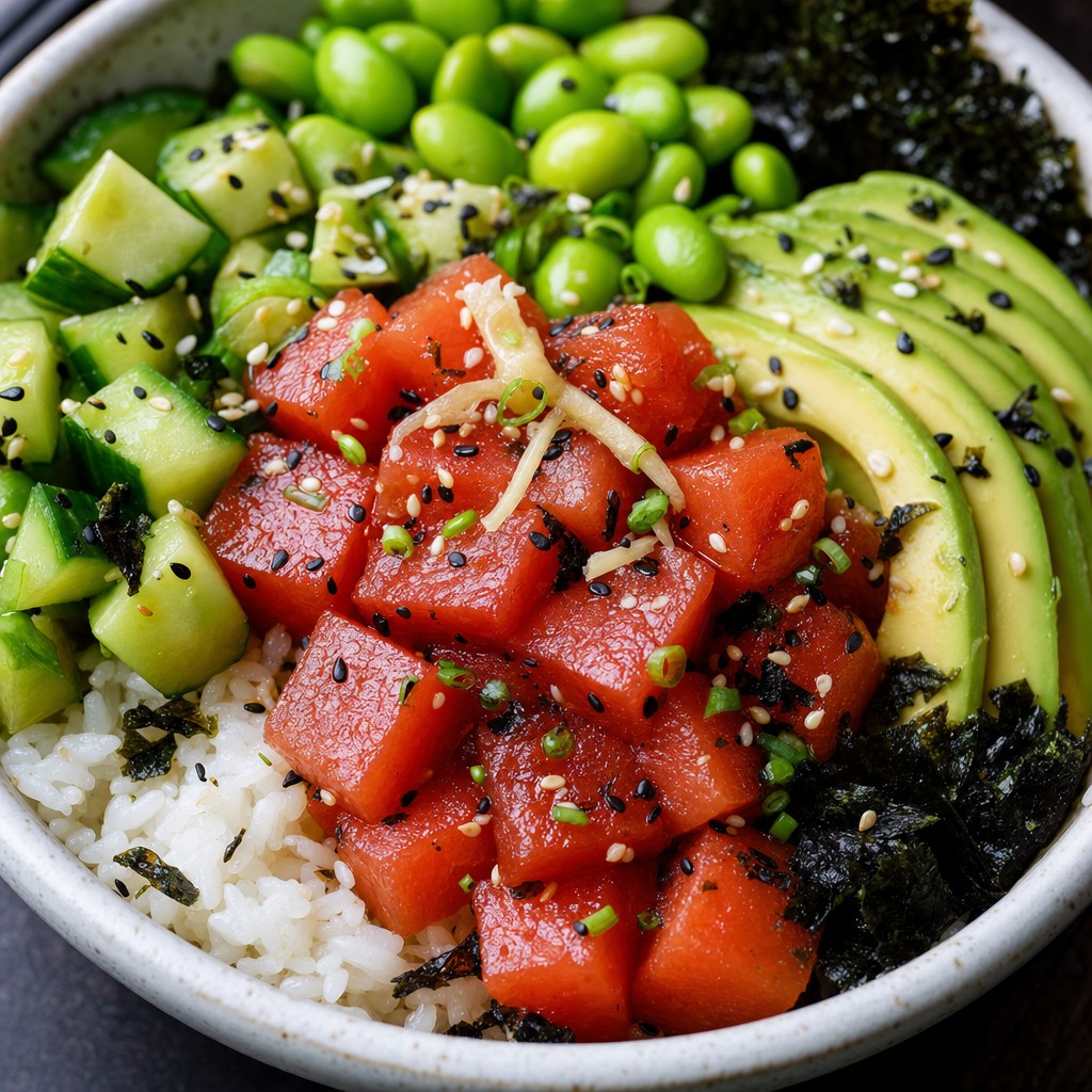 Watermelon Salmon-Style Poke Bowls recipe combo