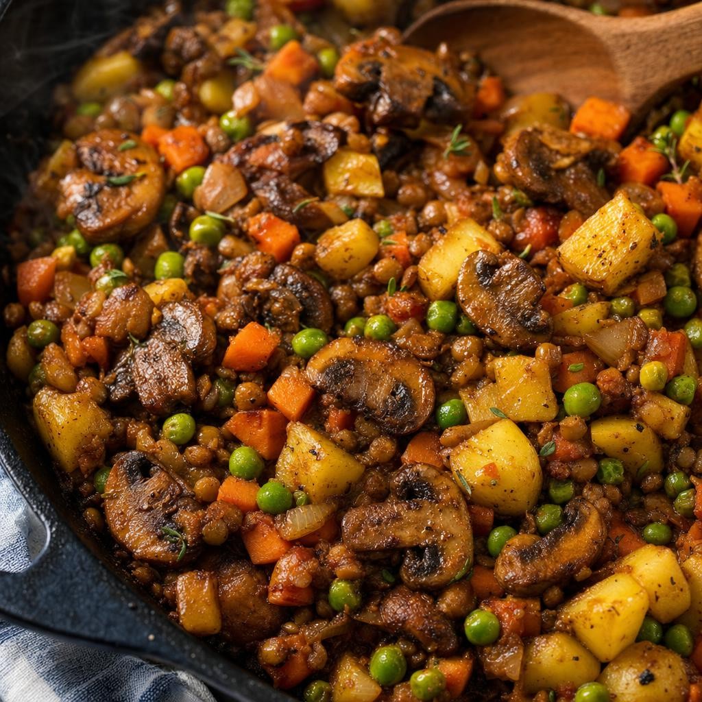 Roasted Mushroom Lentil Shepherds Skillet