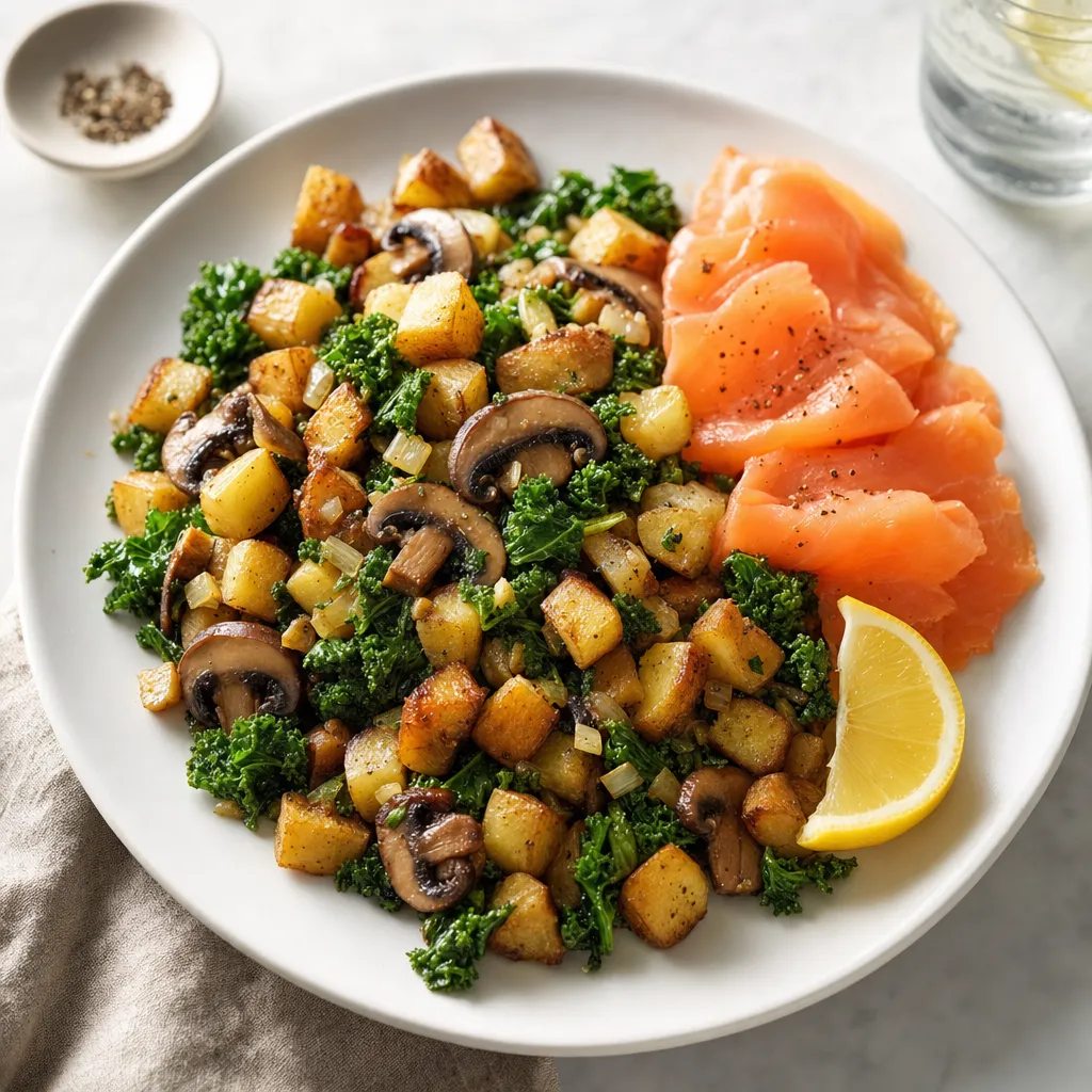 Potato-Mushroom-Kale Hash with Smoked Salmon recipe combo