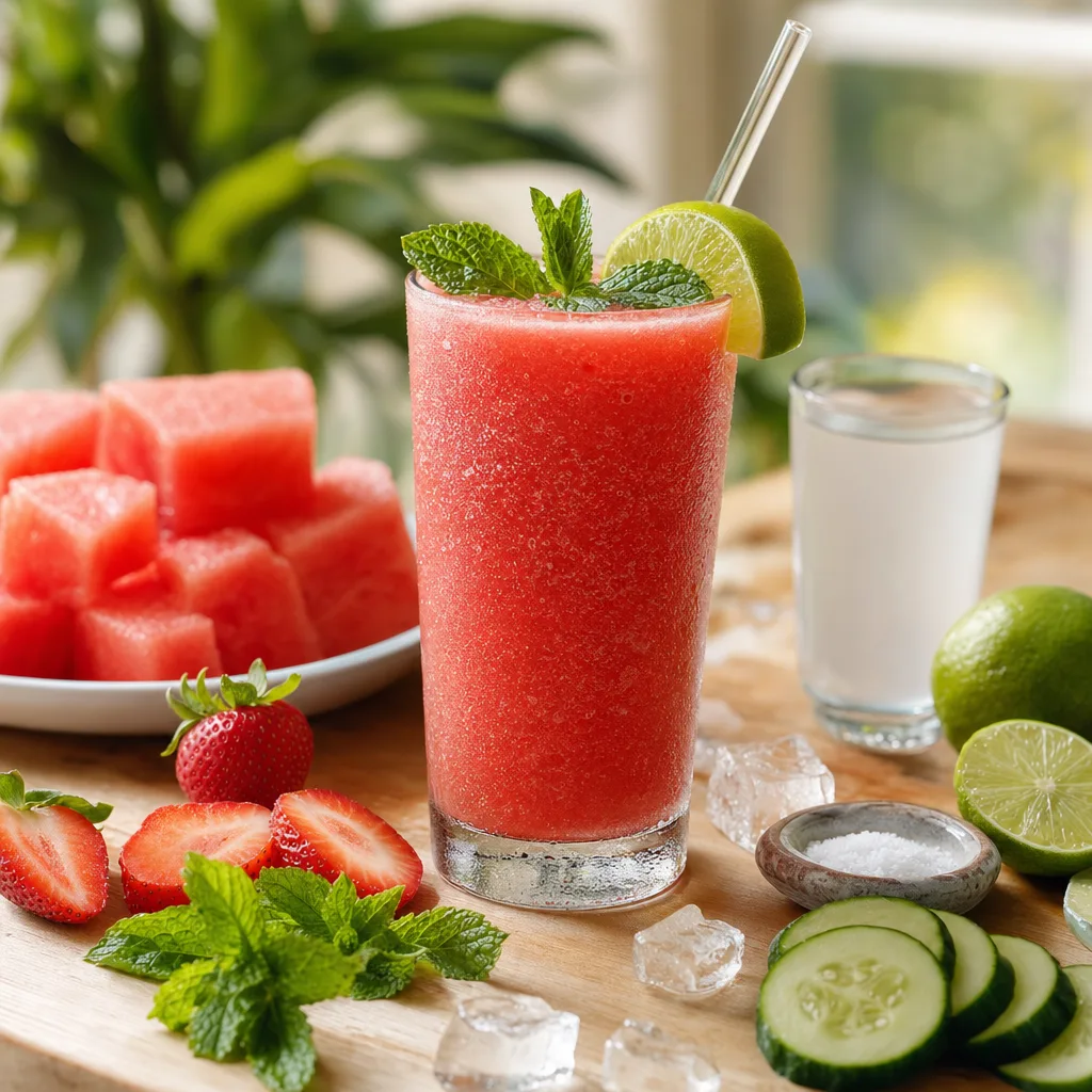 Watermelon Strawberry Mint Smoothie recipe combo