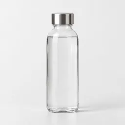 Centered unbranded bottle with cap photographed upright against a light neutral background.