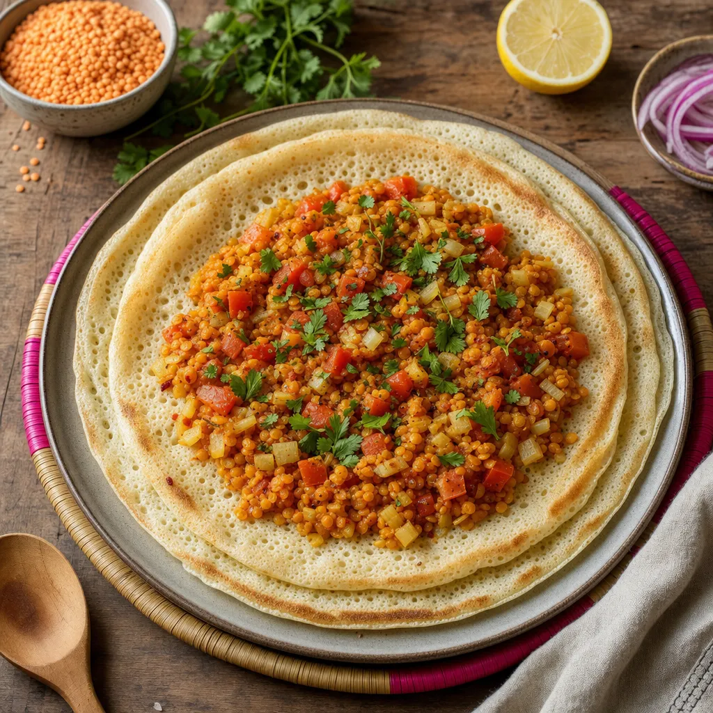 Somali Canjeero with Spiced Lentils
