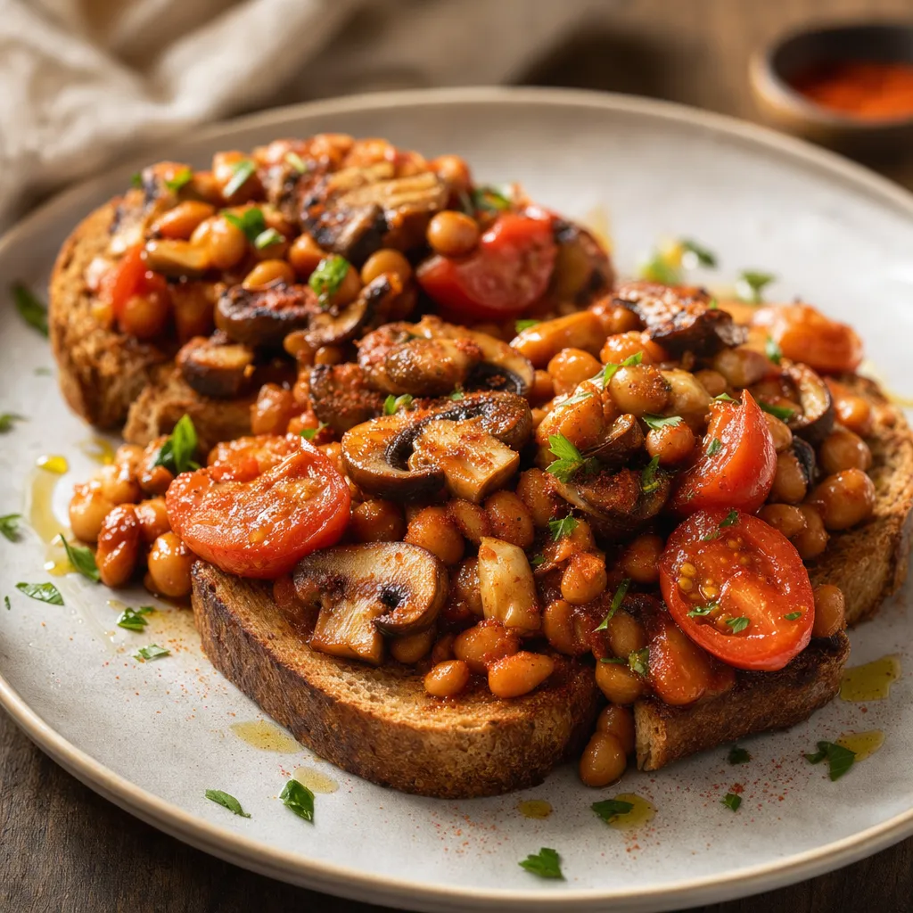 English Smoky Beans, Mushrooms and Tomato Toast recipe combo