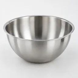 Centered stainless steel mixing bowl on a neutral light background.